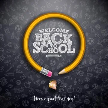 Back to school design with graphite pencil and typography lettering on black Stock Illustration