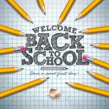 Back to school design with graphite pencil and typography letter on square grid Illustrazione stock