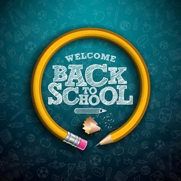 Back to School Design with Graphite Pencil and Typography Lettering on Blue Stock Illustration