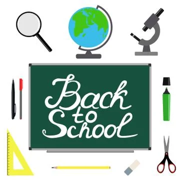 Back to school design. Set of School supplies with Back to school hand drawn  Stock Illustration