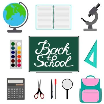 Back to school design. Set of School supplies with Back to school hand drawn  Illustrazione stock