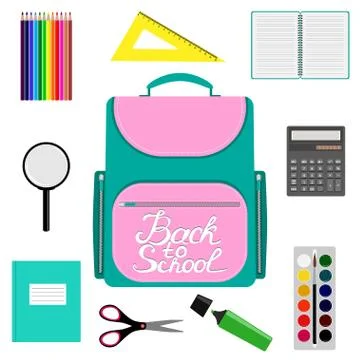 Back to school design. Set of School supplies with Back to school hand drawn  Illustrazione stock