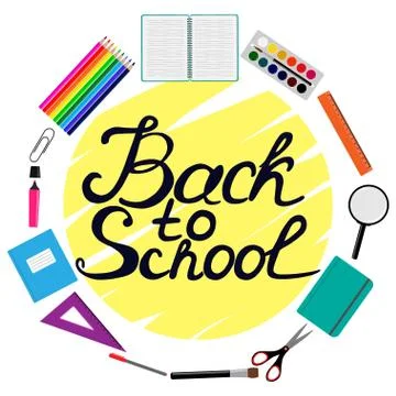 Back to school design. Set of School supplies with Back to school hand drawn  Stock Illustration