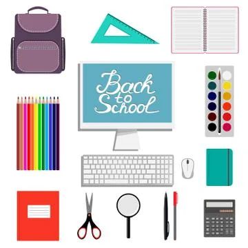 Back to school design. Set of School supplies with Back to school hand drawn  Stock Illustration