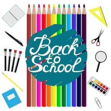 Back to school design. Set of School supplies with Back to school hand drawn  Stock Illustration
