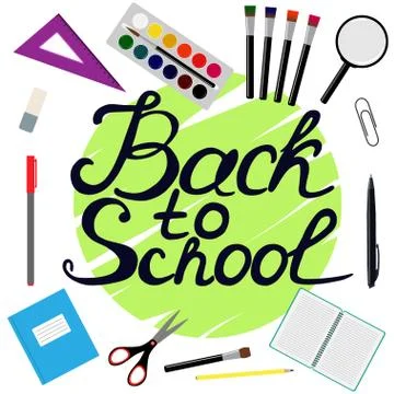 Back to school design. Set of School supplies with Back to school hand drawn  Illustrazione stock