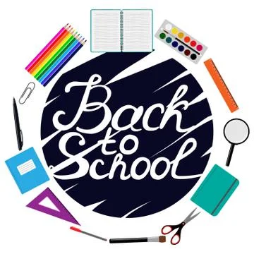 Back to school design. Set of School supplies with Back to school hand drawn  Stock Illustration