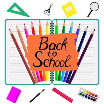 Back to school design. Set of School supplies with Back to school hand drawn  Stock Illustration
