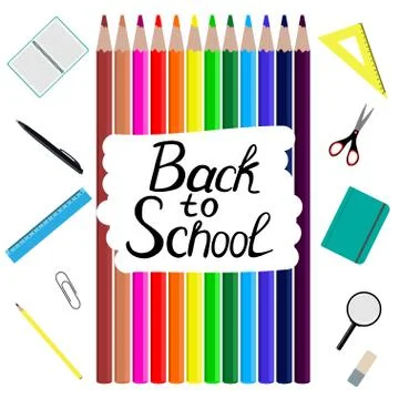 Back to school design. Set of School supplies with Back to school hand drawn  Stock Illustration
