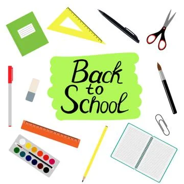 Back to school design. Set of School supplies with Back to school hand drawn  Stock Illustration