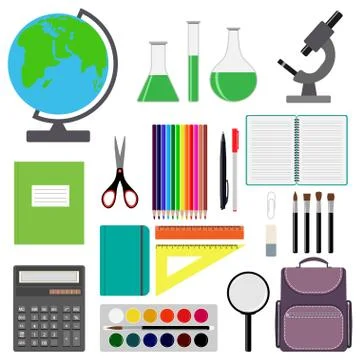 Back to school design. Set of School supplies. Line, polygon, scissor, notebo Stock Illustration