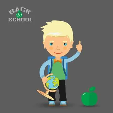 Back to school design. student with a pencil and a green Apple - Vector illus 스톡 일러스트
