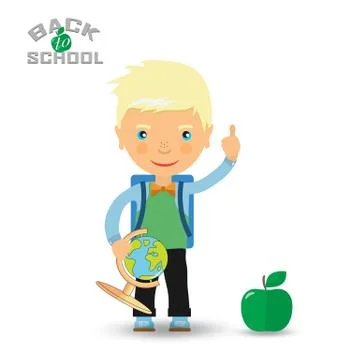 Back to school design. student with a pencil and a green Apple - Vector illus Illustrazione stock