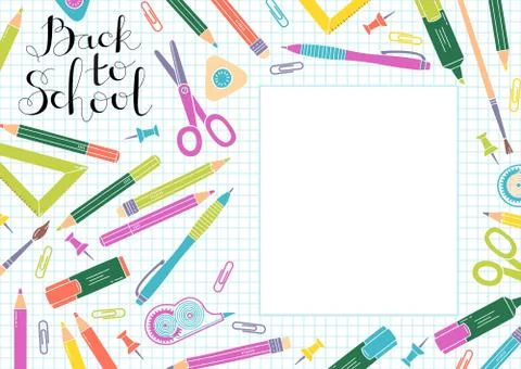 Back to school design template. Frame of stationery goods Stock Illustration