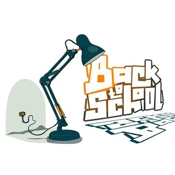 Back to school. Desk lamp with typography of back to school on the wall desig Stock Illustration