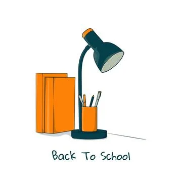 Back to school. Desk lamp vector illustration with stationery and book desi.. Stock Illustration