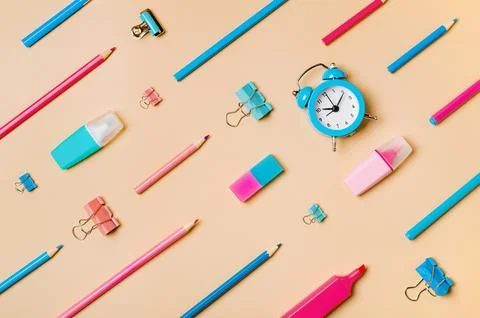 Back to school diagonal pattern, neutral beige bg Stock Photos