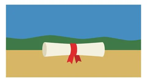 Back to School Diploma scroll with red ribbon graphic on scenic background,.. Stock Illustration