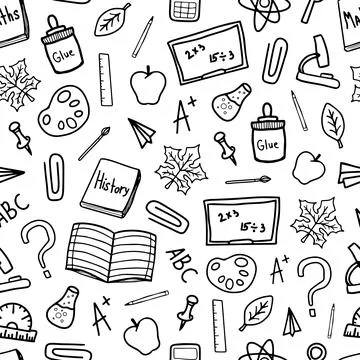 Back to school doodle black line vector seamless pattern 스톡 일러스트
