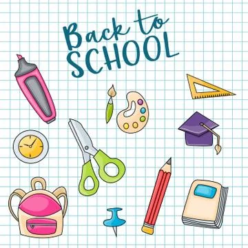 Back to school doodle clip art greeting card Stock Illustration