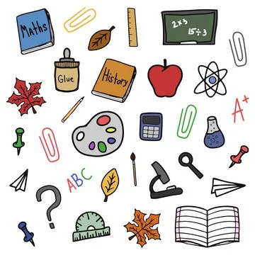 Back to school doodle colorful vector isolated set Stock Illustration