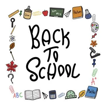 Back to school doodle colorful vector square clipart Stock Illustration