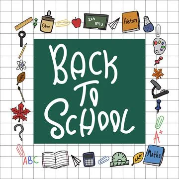 Back to school doodle colorful vector square frame clipart Stock Illustration