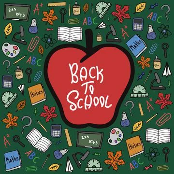 Back to school doodle colorful vector apple clipart Illustrazione stock