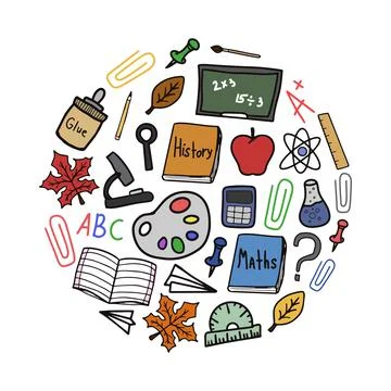 Back to school doodle colorful vector round clipart Stock Illustration