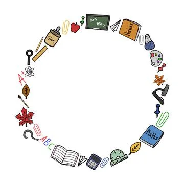 Back to school doodle colorful vector round frame Stock Illustration