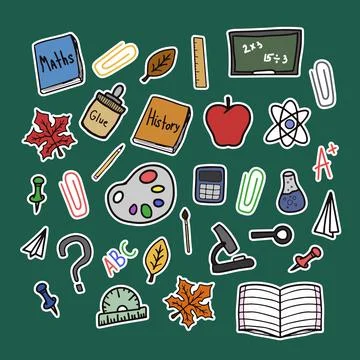 Back to school doodle colorful vector isolated elements Stock Illustration
