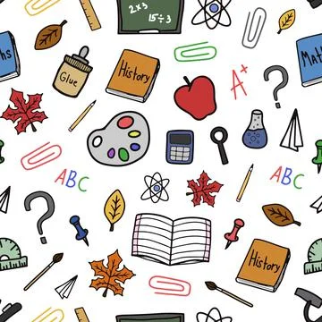 Back to school doodle colorful vector seamless pattern 스톡 일러스트