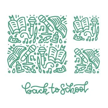 Back to school doodle decoration for background. Linear square drawing pattern Stock Illustration