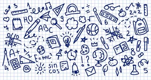 Back to school doodle hand drawn elements, vector set イラスト素材