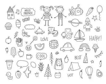 Back to school doodle a large set of elements. Stock Illustration