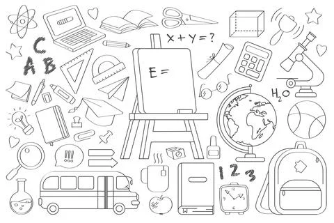 Back to School Doodle Line Art Set Stock Illustration