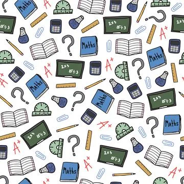 Back to school doodle math vector seamless pattern Illustrazione stock