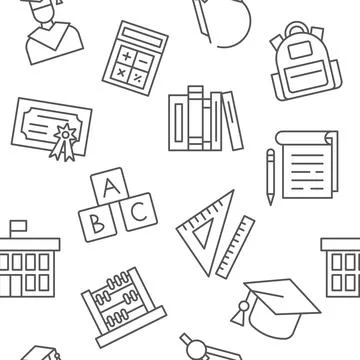 Back to school doodle pattern. Books and stationery. College education イラスト素材