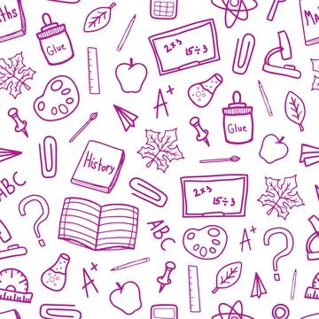 Back to school doodle pink line drawn vector seamless pattern Illustrazione stock