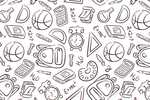Back to school doodle seamless pattern. Hand drawn background with school Stock Illustration
