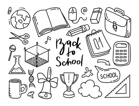 Back to school doodle set of elements. Vector illustration in line Stock Illustration