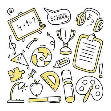 Back to school doodle set of elements. Vector illustration in line Stock Illustration