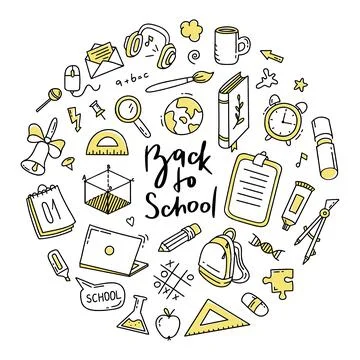 Back to school doodle set of elements. Vector illustration in line Stock Illustration
