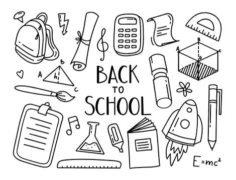Back to school doodle set of elements. Vector illustration in line Stock Illustration