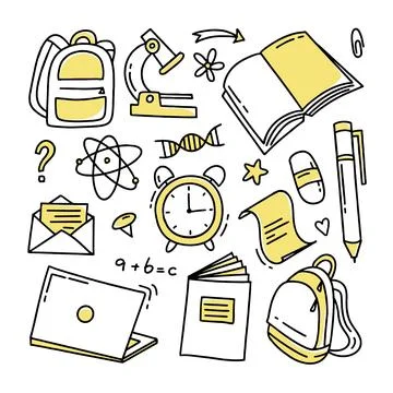 Back to school doodle set of elements. Vector illustration in line Stock Illustration