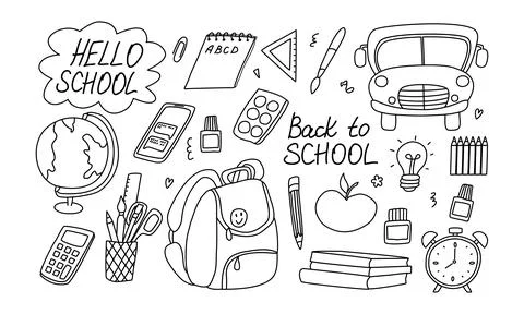 Back to School doodle set. Various school stuff - supplies for art, reading.. 스톡 일러스트