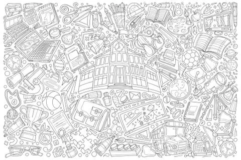 Back to school doodle set vector illustration background Illustrazione stock