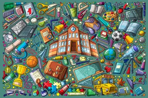 Back to school doodle set vector illustration background Stock Illustration