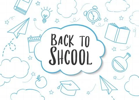 Back to school doodle style background. Education hand drawn objects and sy.. Stock Illustration