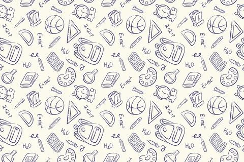 Back to school doodle style seamless pattern. Hand drawn stationary illustration Stock Illustration